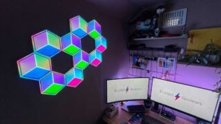 The Govee Glide Hexa Light Panels Ultra in a dark corner on a sunny afternoon.